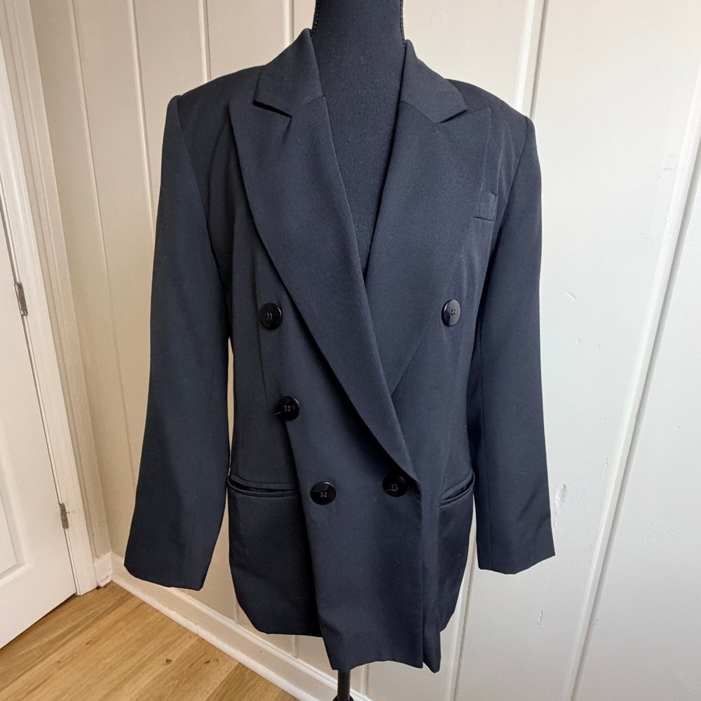 Jaclyn Smith Petite Black Double Breasted Blazer Worsted Wool Blend Size 8P